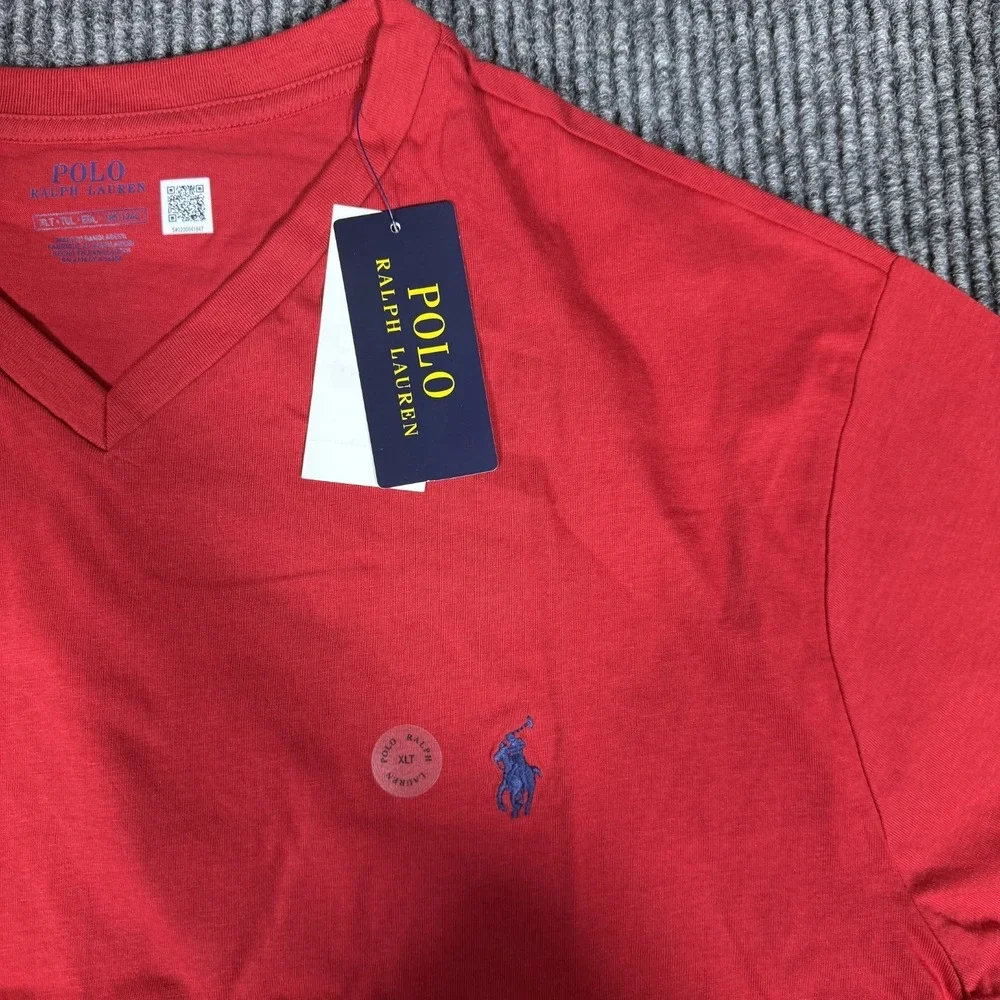 Polo Ralph Lauren T Shirt Mens XL Tall XLT Pony Logo Red Short Sleeve V Neck Tee